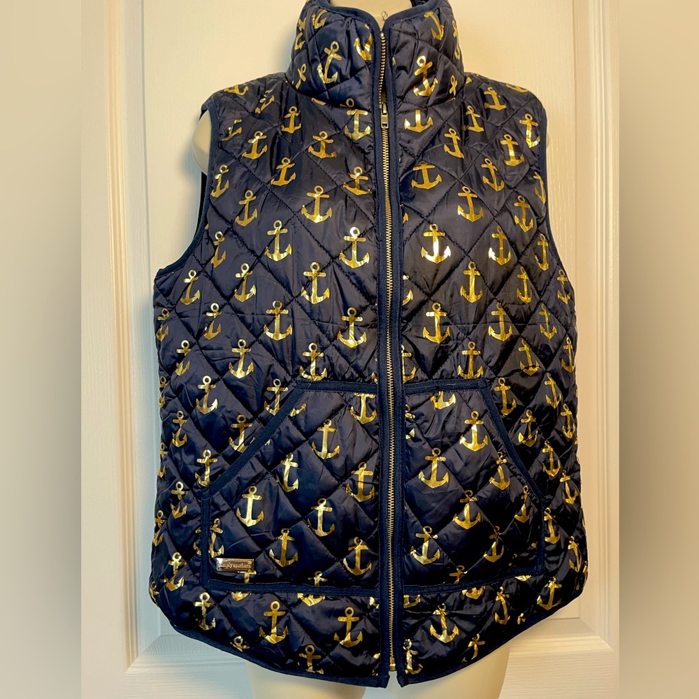 Simply Southern Navy Puffer Vest with ahold Anchor details